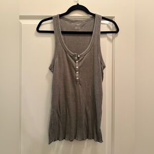 Aerie Ribbed Army-Green Henley Tank Top